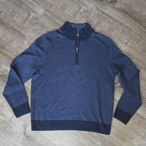 Men's Classic Brooks Brothers Blue Extra Fine Marino Wool Zip-Up Sweater